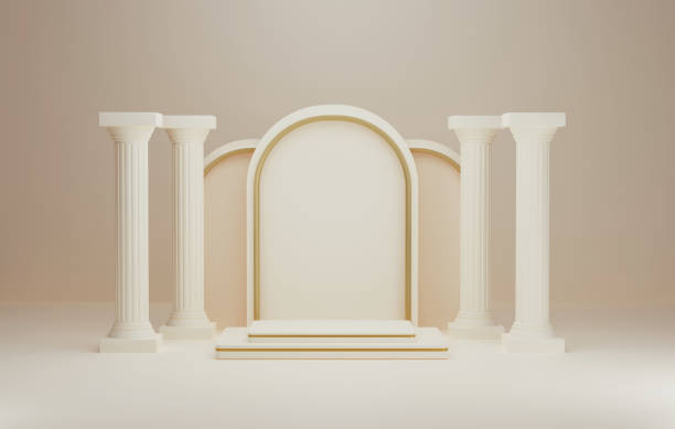 ancient greek style pillar podium pastel cream color background - pedestal collection showing old imagens e fotografias de stock