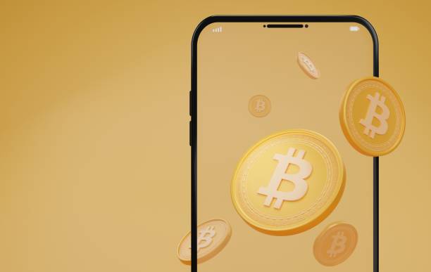 istock 3D rendering of golden cryptocurrency coin on Mobile on glod background. Blockchain cryptocurrency digital currency concept. Bitcoin exchange. Bitcoin Crypto on Mobile. web banner. 1431574989