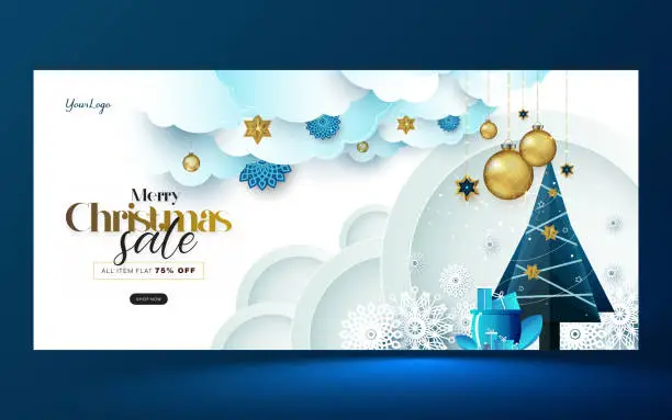 Vector illustration of Merry Christmas banner template design with decorative Christmas light bulb.