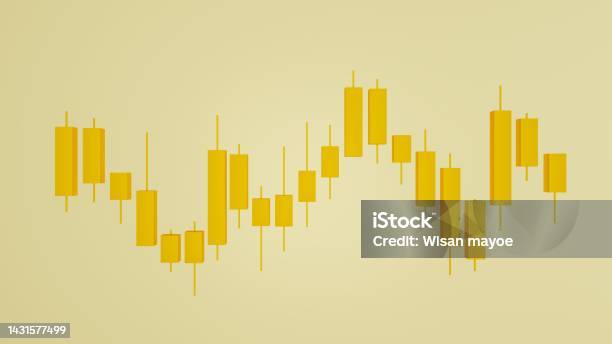 3d Rendering Of Gold Candlestick Chart Isolated On Yellow Background Financial And Stock Markets Trading Cryptocurrency Concept Investment Trading Forex Stock Photo - Download Image Now