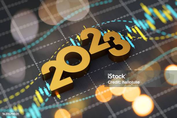 Investment And Finance Concept 2023 Sitting On Financial Graph Background Stock Photo - Download Image Now