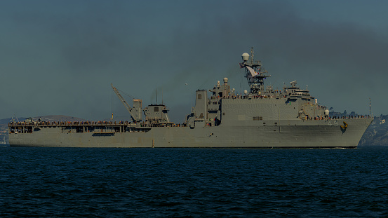 10/07/20220San Francisco Ca. USS Harpers Ferry-class dock landing ship in the Bay Area water's