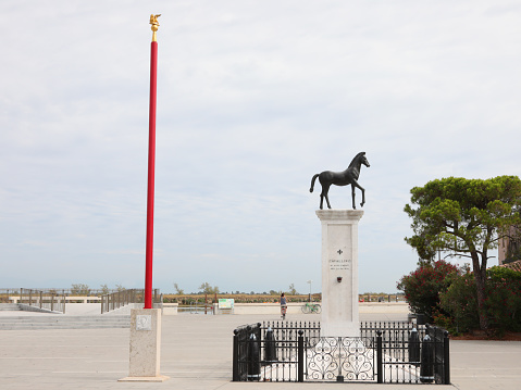 Cavallino, VE, Italy - July 14, 2022: Statue of a Little Horse in the main square of town near Venice