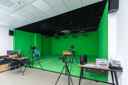 Green background studio of film and television companies