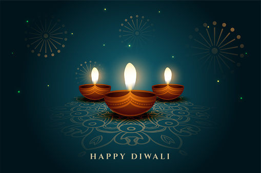 elegant diwali festival background with diya on rangoli design