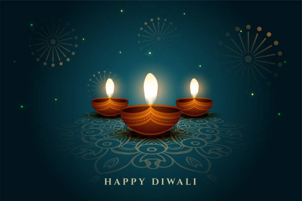 elegant diwali festival background with diya on rangoli design elegant diwali festival background with diya on rangoli design diya oil lamp stock illustrations