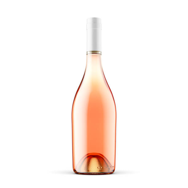 3d-illustration. eine flasche roséwein steht auf dem tisch. mockup, 3d-rendering. - roséwein stock-fotos und bilder
