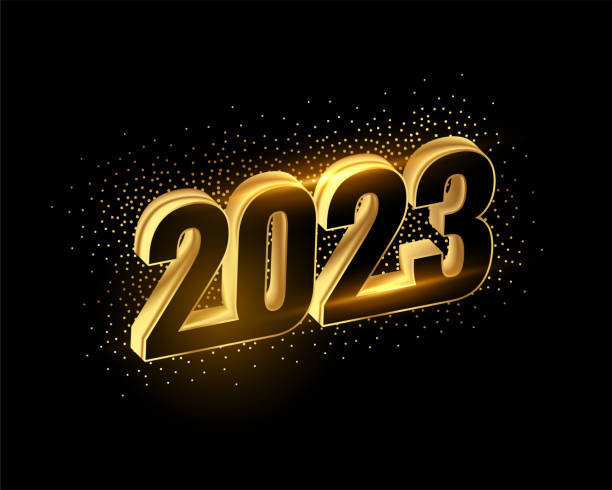 istock 3d 2023 golden text new year banner with golden particle 1431593122