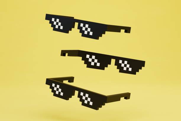 istock Pixel glasses are black on a yellow background. 3D render 1431596535
