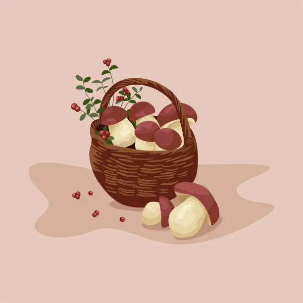 Vector illustration of vector illustration basket with mushrooms