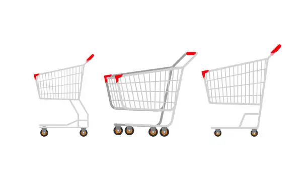 Vector illustration of Empty red shopping cart realistic decorative icon isolated on white background. Vector illustration.