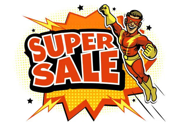 Vector illustration of Comic Style Super Sale Superhero