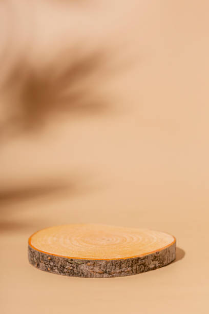 istock Minimal modern product vertical display on beige background. Wood slice podium. Concept scene stage showcase for new product, promotion sale, banner, presentation, cosmetic 1431606008