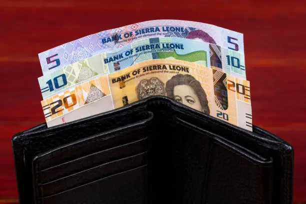 Photo of Sierra Leonean money in the black wallet