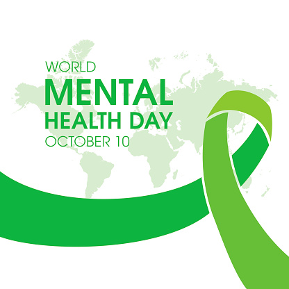Green awareness ribbon icon vector isolated on a white background. October 10. Important day