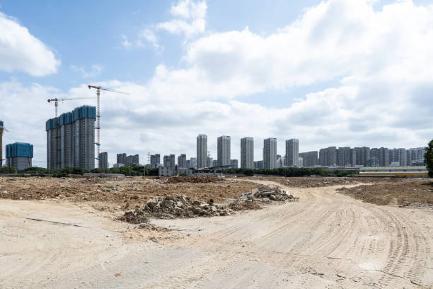 Construction site in front of commercial area