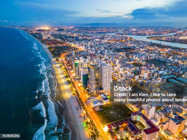 Aerial View Of Da Nang Beach Which Is A Very Famous Destination For Tourists Stock Photo - Download Image Now