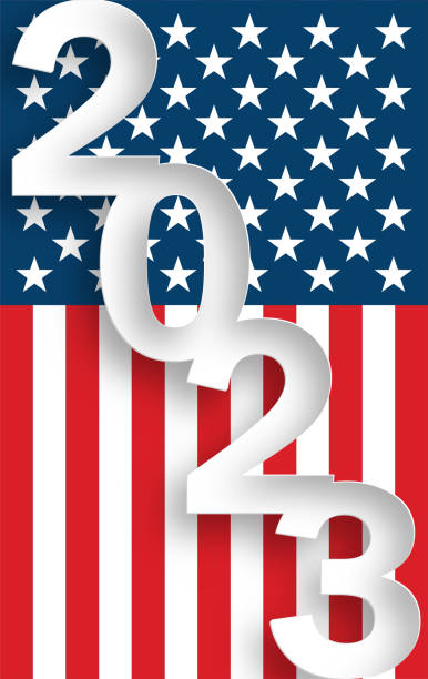 istock Happy New Year 2023, festive pattern with America flag concept 1431615619