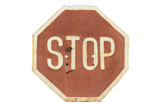 istock Old handmade road sign 'Stop' isolated on white 1431620519