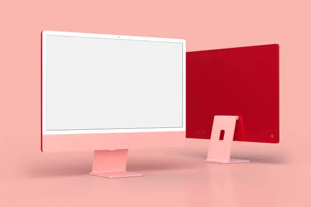 Photo of Monitor iMac 24 mockup Template For presentation branding, corporate identity, advertising, branding business. 3D rendering
