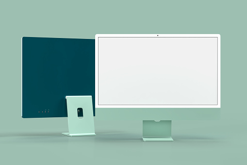 Plantilla de maqueta de monitor iMac 24 para presentación de marca, identidad corporativa, publicidad, negocio de marca. Renderizado 3D photo