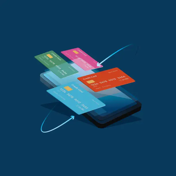Vector illustration of credit card security and management in mobile