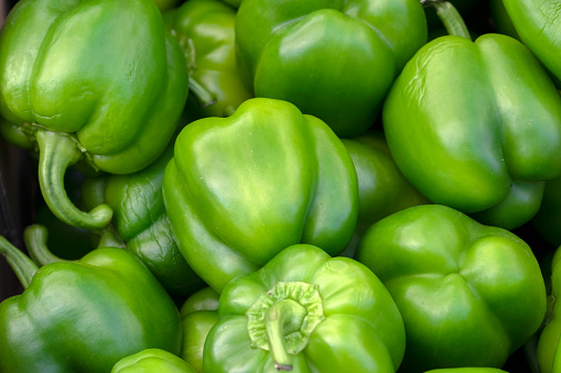 Close Up Green Bell Peppers At Amsterdam The Netherlands 6-10-2022