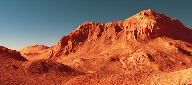 istock Mars planet landscape, 3d render of imaginary mars planet terrain 1431640595