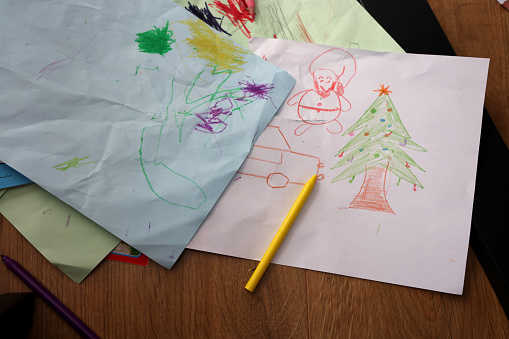 The christmas pictures are drawn by a child.