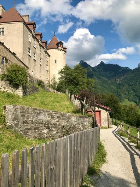 Swiss - Canton of Fribourg- Gruyeres village - street un the old town Switzerland - canton of Fribourg - village of Gruyeres - ruelle bulle stock pictures, royalty-free photos & images