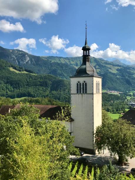 Swiss - Canton of Fribourg- Gruyères Switzerland - canton of Fribourg-Gruyères. Gruyères is a medieval town in the Swiss canton of Fribourg. It is famous for its production of the cheese of the same name. bulle stock pictures, royalty-free photos & images