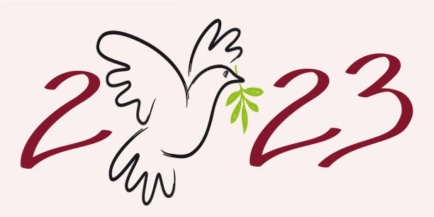 Greeting card 2023 symbolizing peace, with the design of a dove carrying an olive branch. vector art illustration