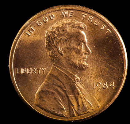 1984 plain US Lincoln cent minted in Philadelphia