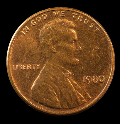 1980 plain US Lincoln cent minted in Philadelphia