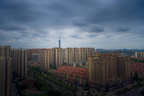 Modern Chengdu City in overcast and rainy days