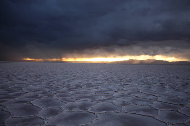 istock Amazing storm at salt flat desert on sunset 1431678315