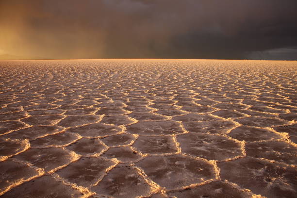 istock Amazing storm at salt flat desert on sunset 1431679188