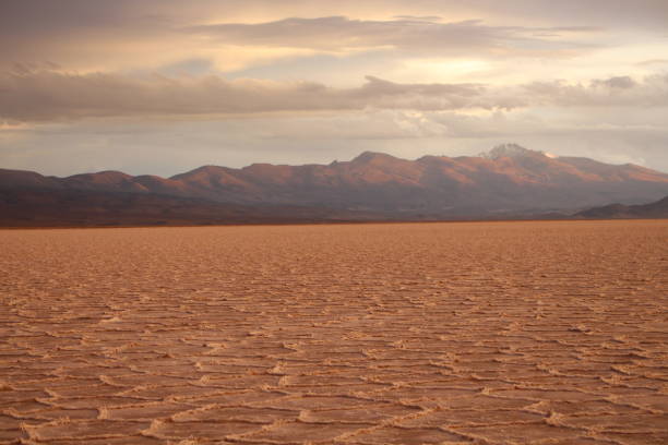 istock Amazing storm at salt flat desert on sunset 1431679523