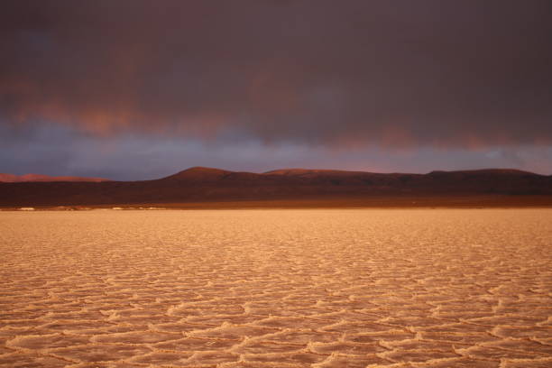 istock Amazing storm at salt flat desert on sunset 1431679533