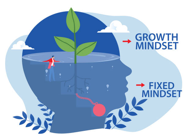 istock businessman  Male with a life buoy in water out off from fixed mindset with think growth mindset self-improvement and self-improvement ideas  concept vector 1431685378