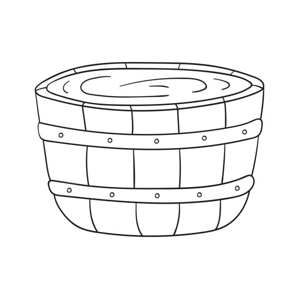 Doodle wooden bowl, tub four sauna isolated on a white background. Hand drawn, simple outline illustration. It can be used for decoration of textile, paper. Doodle wooden bowl, tub four sauna isolated on a white background. Hand drawn, simple outline illustration. It can be used for decoration of textile, paper. old water well drawing stock illustrations
