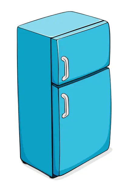 Vector illustration of Blue cartoon refrigerator