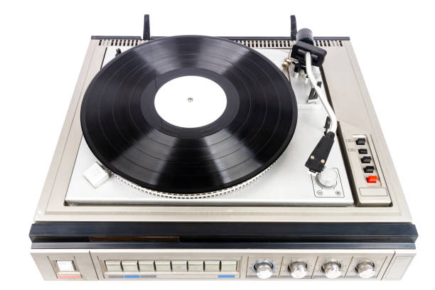 istock Vintage turntable record player with black vinyl 1431693699