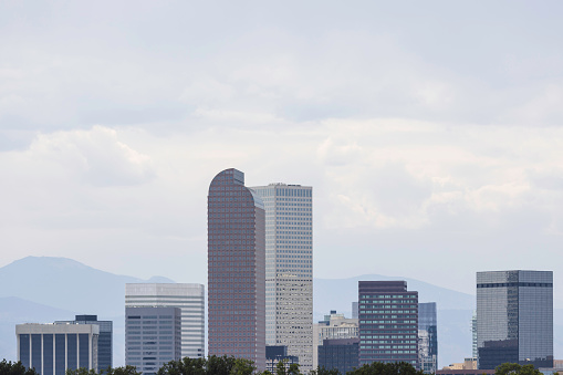 View of the downtown Denver skyline during daytime with copy space