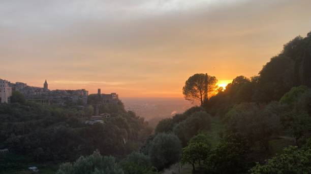 Sunset over the Romagna Campagna stock photo