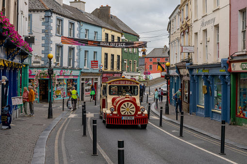Kilkenny, Ireland - 17 August, 2022: city tour tourist train in the heart of the historic old center of Kilkenny