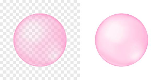 Pink bubble on transparent and white background. Cherry or strawberry bubble gum. Element of soap foam, bath suds, cleanser liquid, sweet carbonated water Pink bubble on transparent and white background. Cherry or strawberry bubble gum. Element of soap foam, bath suds, cleanser liquid, sweet carbonated water. Vector realistic illustration bubble gum stock illustrations