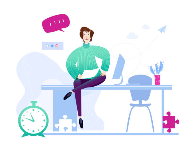 istock Happy creative young professional  business woman  works in office, illustration 1431715152