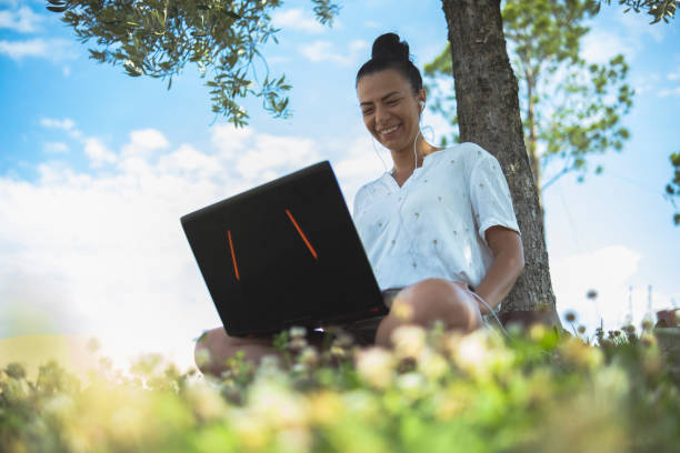 Free Stock Photo of Remote work concept in a public park setting ...