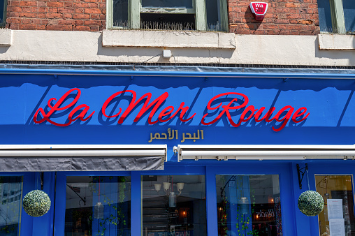Shrewsbury, UK-  July 14, 2022: La Mer Rouge restaurant  in Shrewsbury, Engalnd.